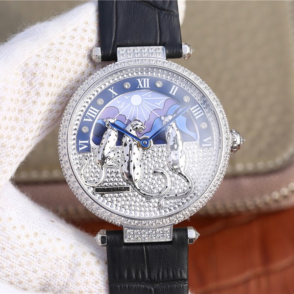 卡地亚手表一比一精仿 高仿复刻卡地亚Rêves de Panthères猎豹装饰腕表 黑色表带
