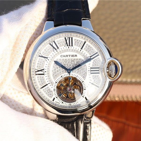 高仿版卡地亚手表 精仿复刻卡地亚蓝气球系列真陀飞轮 表盘镶钻男士腕表