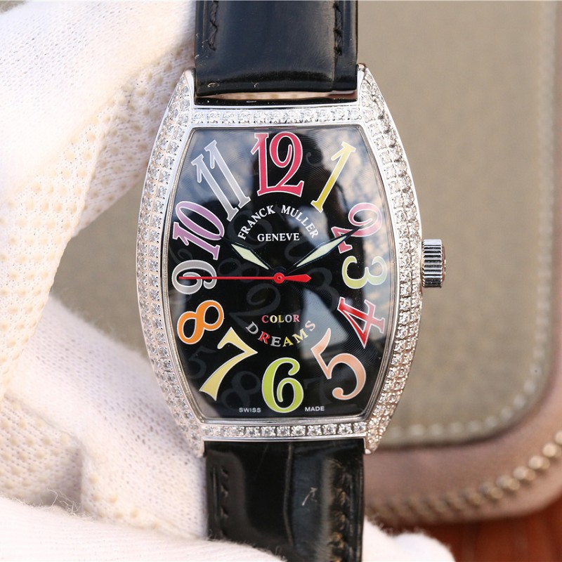 法兰克穆勒复刻表 精仿复刻法兰克穆勒18k铂金镶钻腕表 女士机械手表