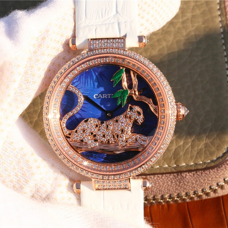 【KG厂】高仿卡地亚表 精仿复刻卡地亚创意宝石系列玫瑰金镶钻石英女士腕表