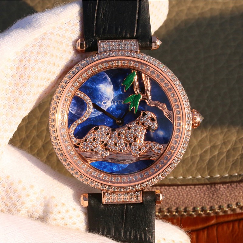 【KG厂】精仿卡地亚 精仿复刻卡地亚创意宝石系列玫瑰金镶钻石英女士腕表