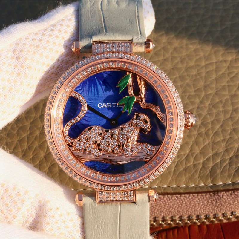 高仿表卡地亚KG厂 精仿复刻卡地亚创意宝石系列18K包玫瑰金石英女士腕表
