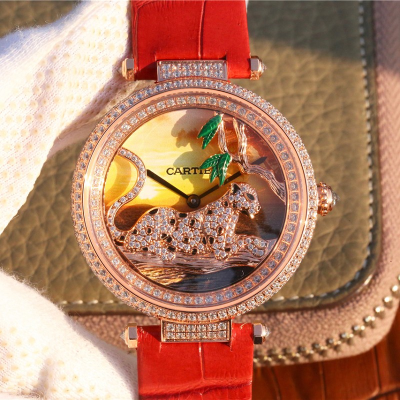 【KG厂品】卡地亚石英仿表 高仿复刻卡地亚创意宝石系列18K包玫瑰金 女士石英腕表