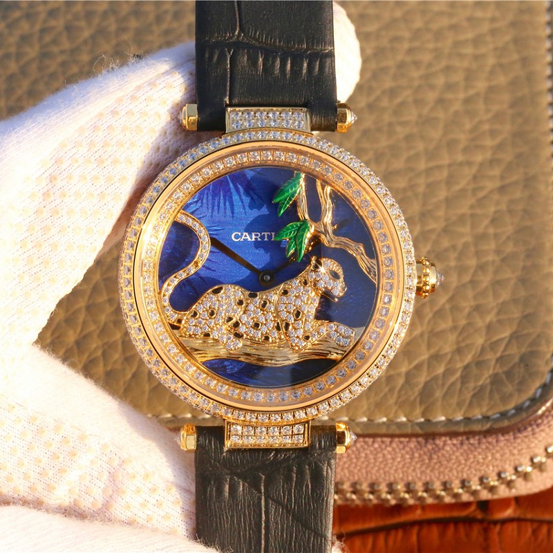 【KG出品】卡地亚仿女款表 高仿复刻卡地亚创意宝石系列18K包金 女士石英腕表