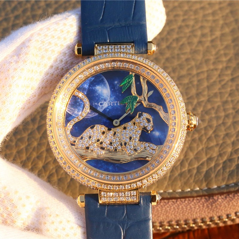 【KG】卡地亚高仿手表 精仿复刻卡地亚创意宝石系列18K包金 女士石英腕表