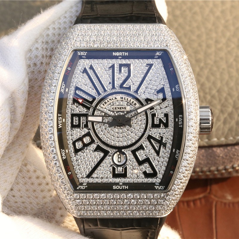 精仿法兰穆镶钻表 高仿法穆兰vanguard系列v45白金镶钻 男士手表