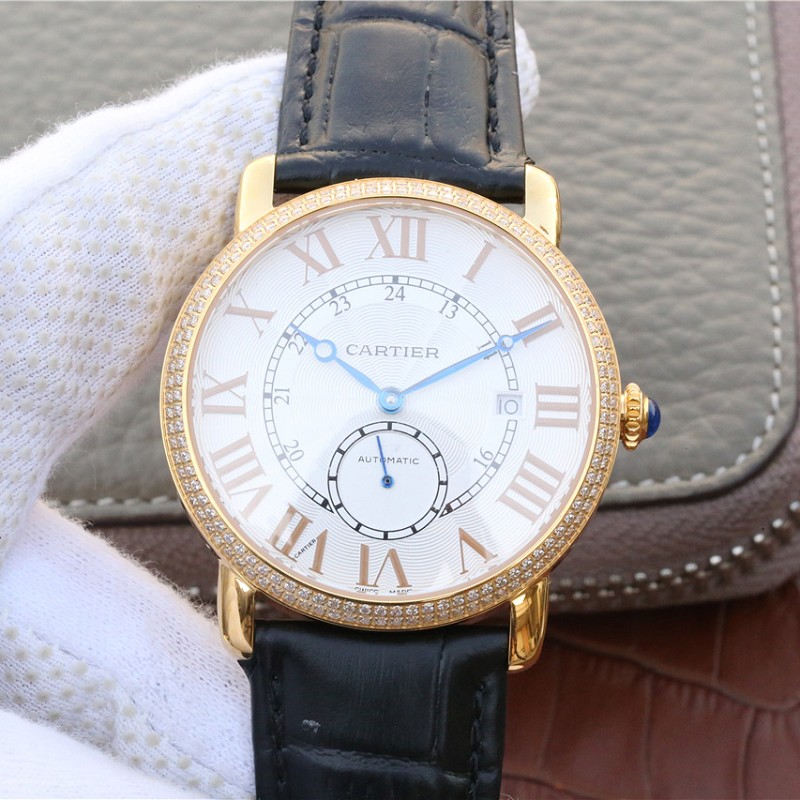 精仿卡地亚表 高仿复刻卡地亚路易RONDE DE CARTIER系列 18k包金镶钻男士手表