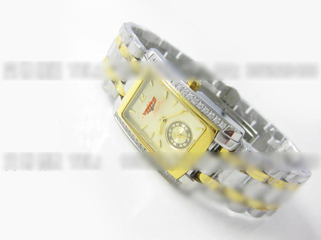 LQ214浪琴黛绰维纳系列间金镶钻两针小秒情侣腕表 