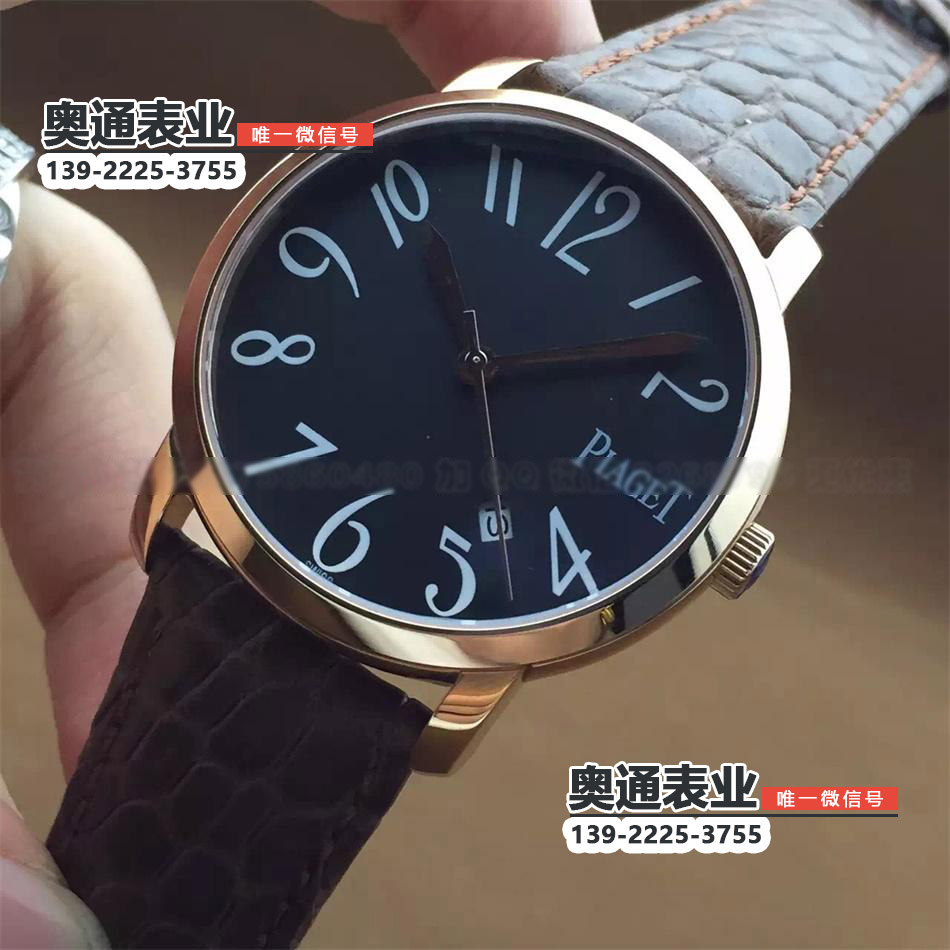 【3A出品】伯爵简约正装玫瑰金三针日历机械皮带腕表