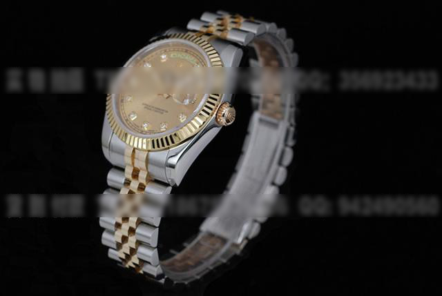 R237劳力士促销台湾版18K金镶钻金面双日历男士手表