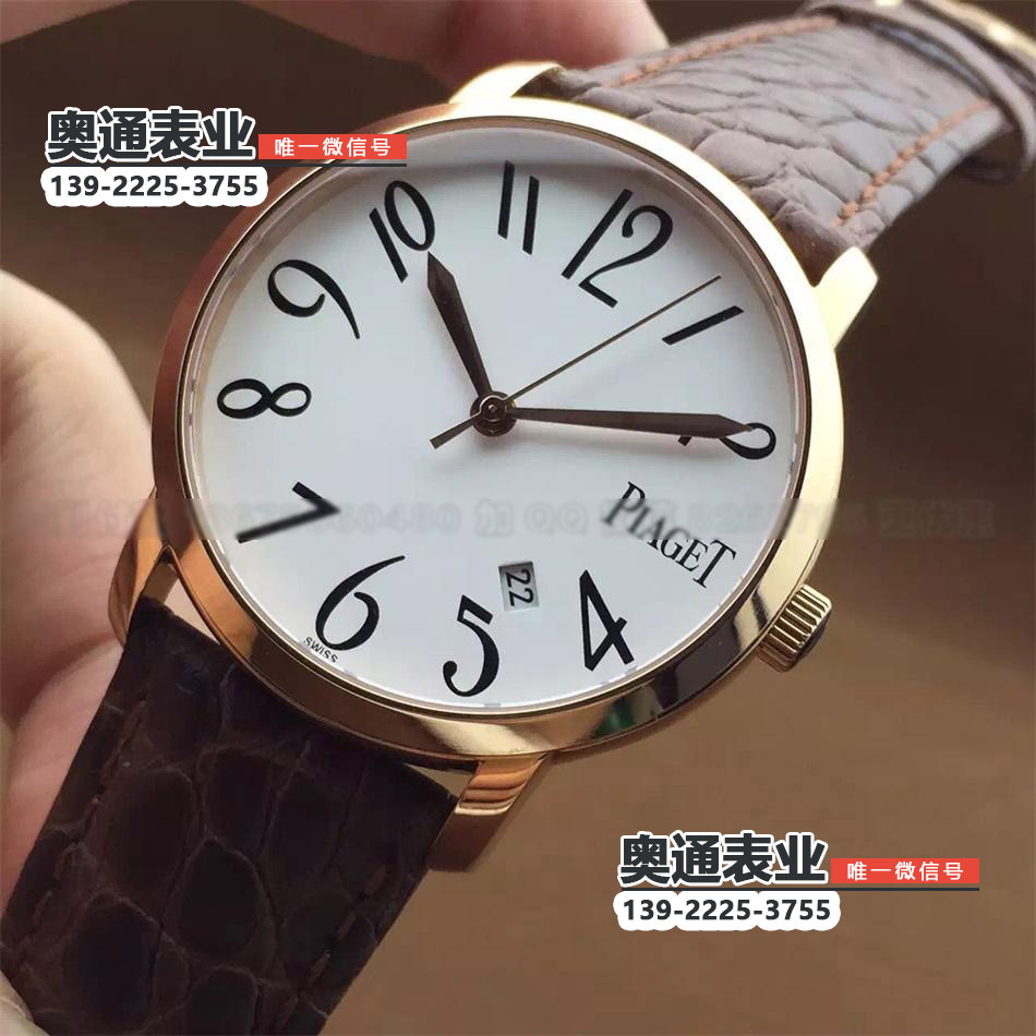 【3A出品】伯爵简约正装玫瑰金三针日历机械皮带腕表