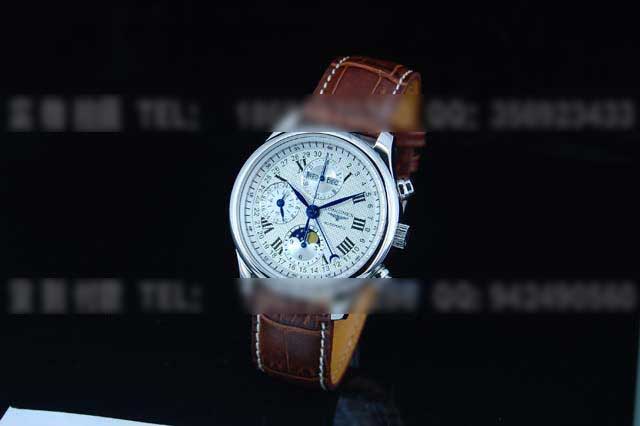 LQ106浪琴名匠八针月相雕花背透瑞士机械皮带款手表