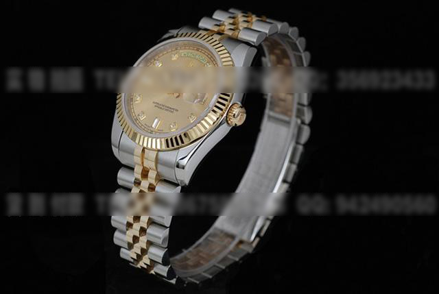 R241劳力士促销台湾版18K金镶钻金面双日历男士手表