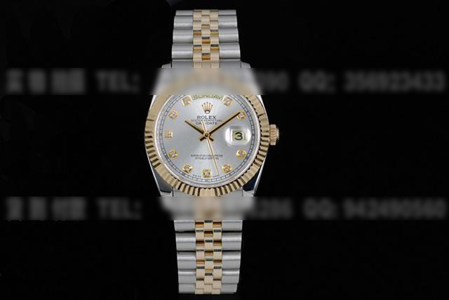 R225劳力士促销台湾版18K金镶钻白色双日历男士手表