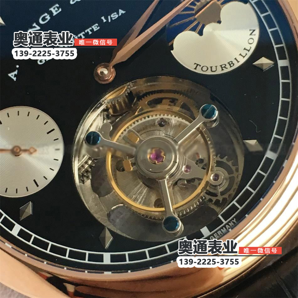 【金表精品】朗格陀飞轮18K玫瑰金手动机械背透皮带纯金表