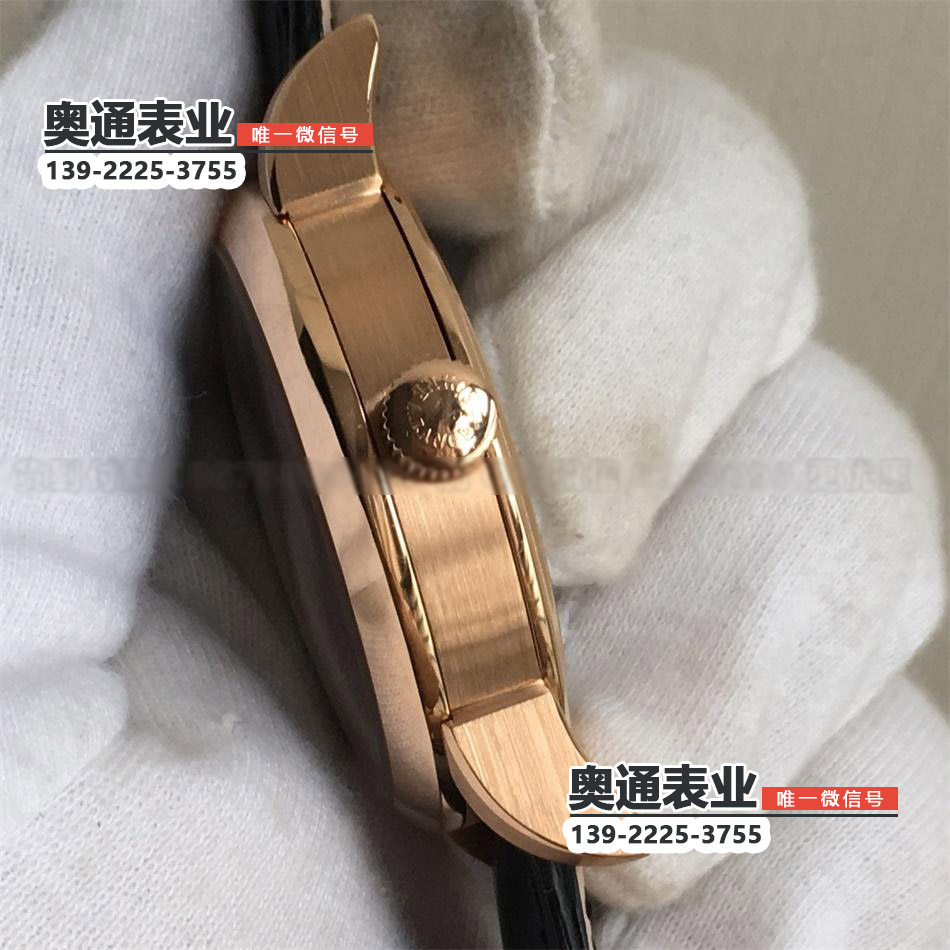 【金表精品】朗格陀飞轮18K玫瑰金手动机械背透皮带纯金表