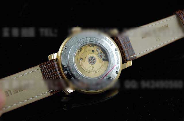 AP50爱彼三针带日历瑞士ETA2824机械背透金色腕表